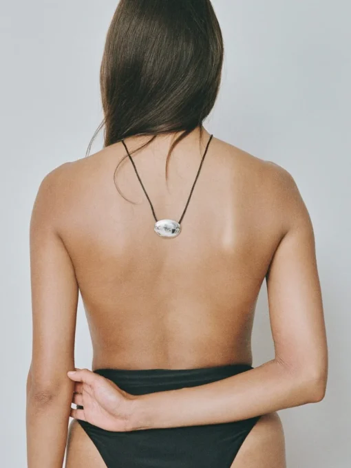 Bean Cord Pendant - Ebony/Silver