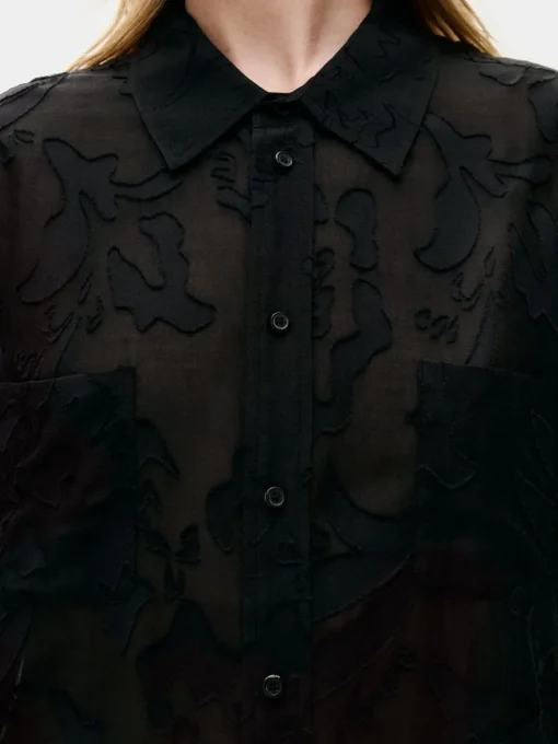 Clip Silk Short Sleeve Boyfriend Shirt - Tulipa Black