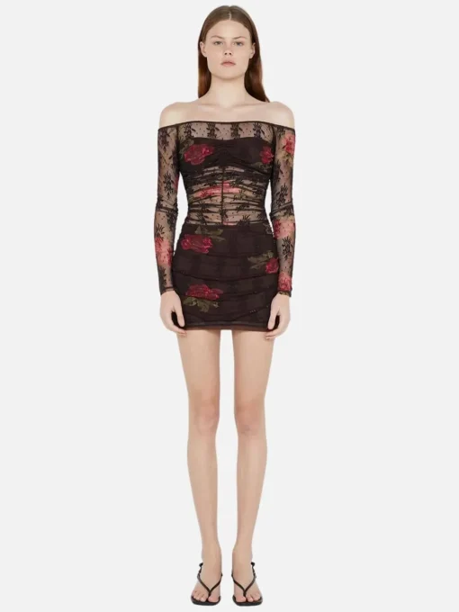 Desert Rose Long Sleeve Mini Dress - Choc Floral
