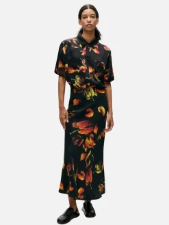 Long Bias Cut Skirt - Tulipa Black