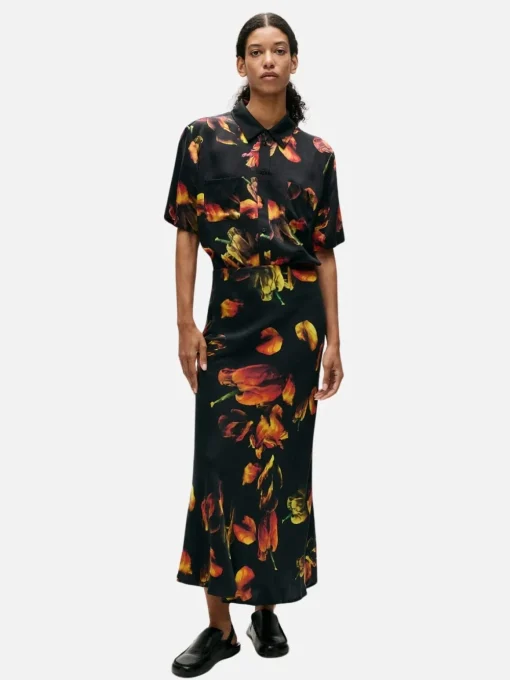 Long Bias Cut Skirt - Tulipa Black