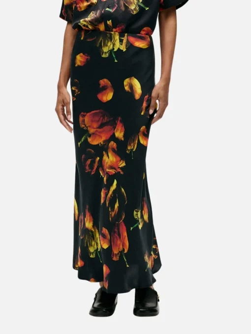 Long Bias Cut Skirt - Tulipa Black