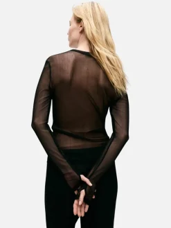 Mesh Long Sleeve Top - Black
