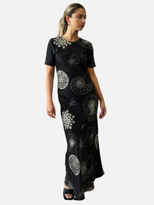 Short Sleeve Bias Dress Fibonacci - Black