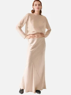 Splice Long Bias Cut Skirt - Hazelnut