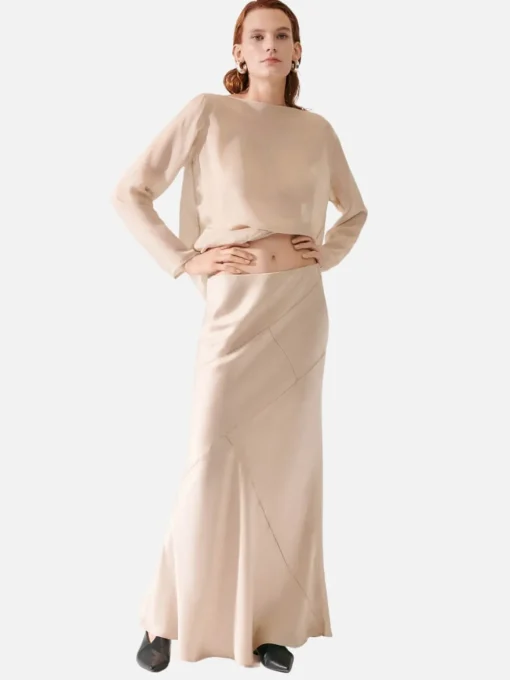 Splice Long Bias Cut Skirt - Hazelnut