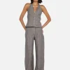Zuri Halter Top - Taupe/Ivory Stripe