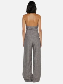 Zuri Halter Top - Taupe/Ivory Stripe